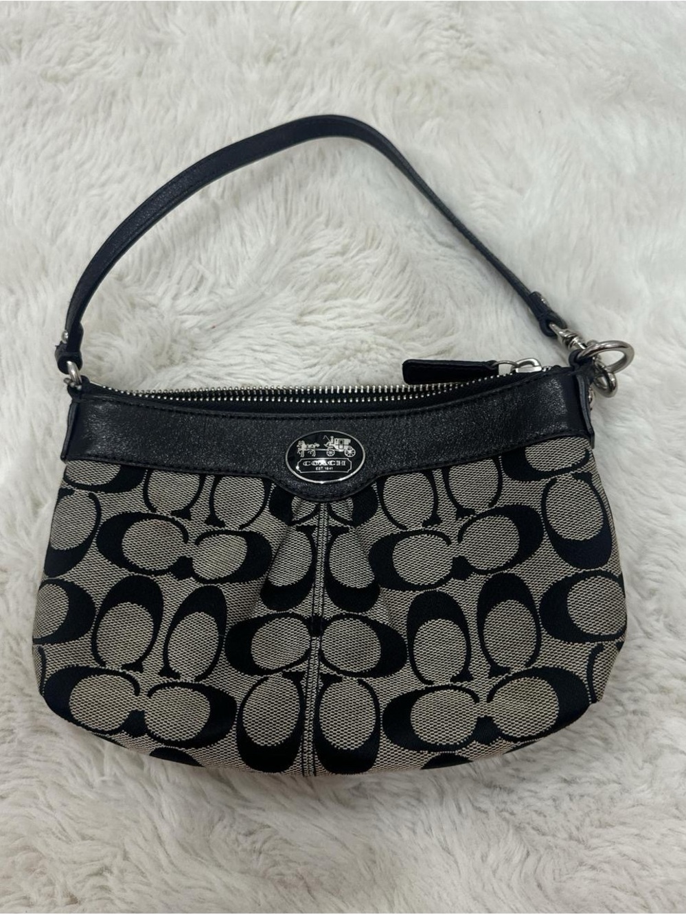 Coach Black and Tan Signature Canvas Shoulder Bag